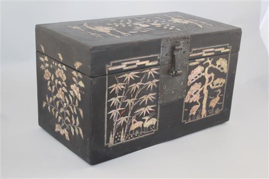 A Korean black lacquer and abalone inlaid rectangular box, 19th century, 30.5cm